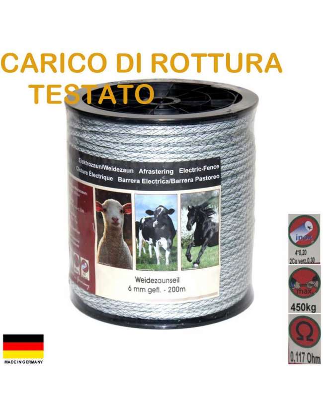 CORDA ELETTRICA PER RECINZIONI ,ROTOLO DA 200 METRI REALIZZA CORDA ELETTRICA PER RECINTO DEL CAVALLO